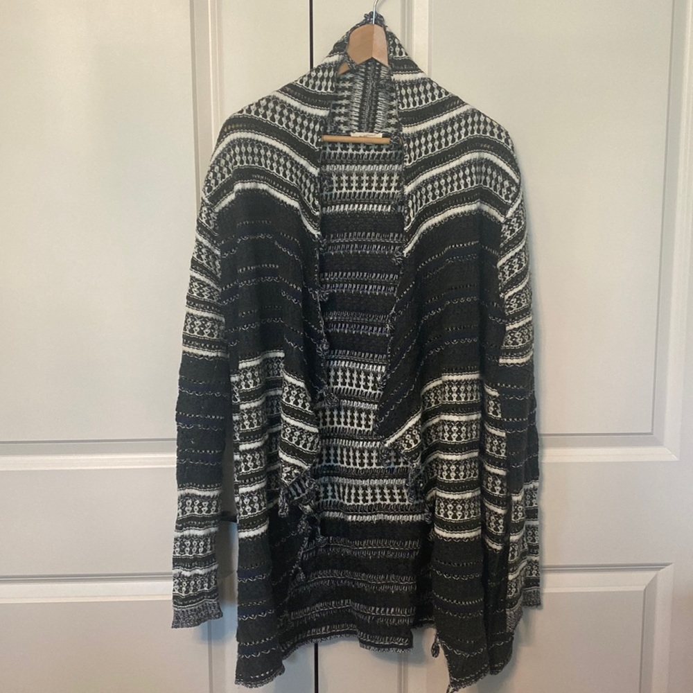 Mystree cardigan - navy, sage and white pattern L